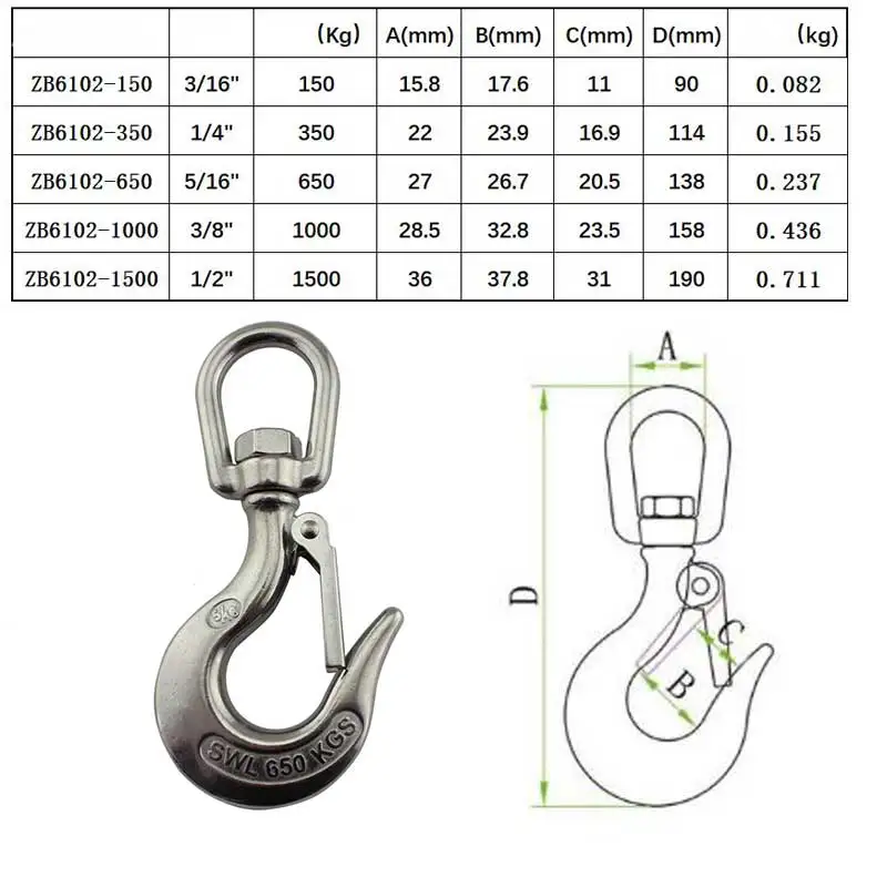 Крупные грузовые Крючки из нержавеющей стали 304 крюк для крана с безопасной