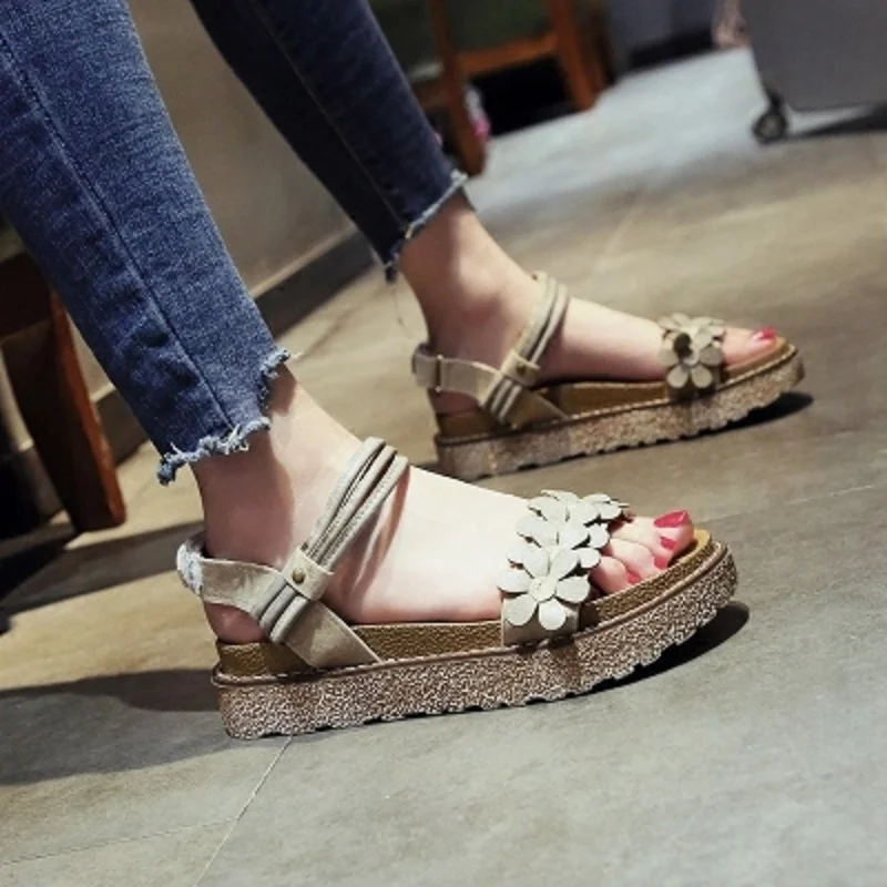 2018 nuevo verano suelto plataforma уступает grueso sandalias романас mujer Кориа moda flor playa Sandalias Zapatos| |