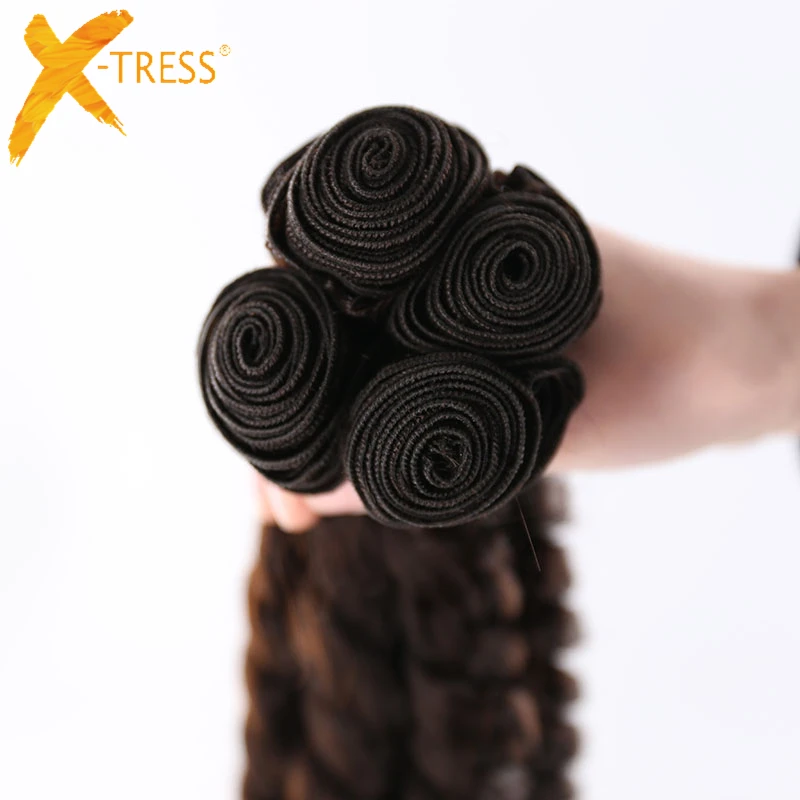 X-TRESS Фунми вьющиеся синтетические волосы Weave 4 Связки натуральный черный цвет короткие волосы прядями расширения высокое температура волокно ткачество