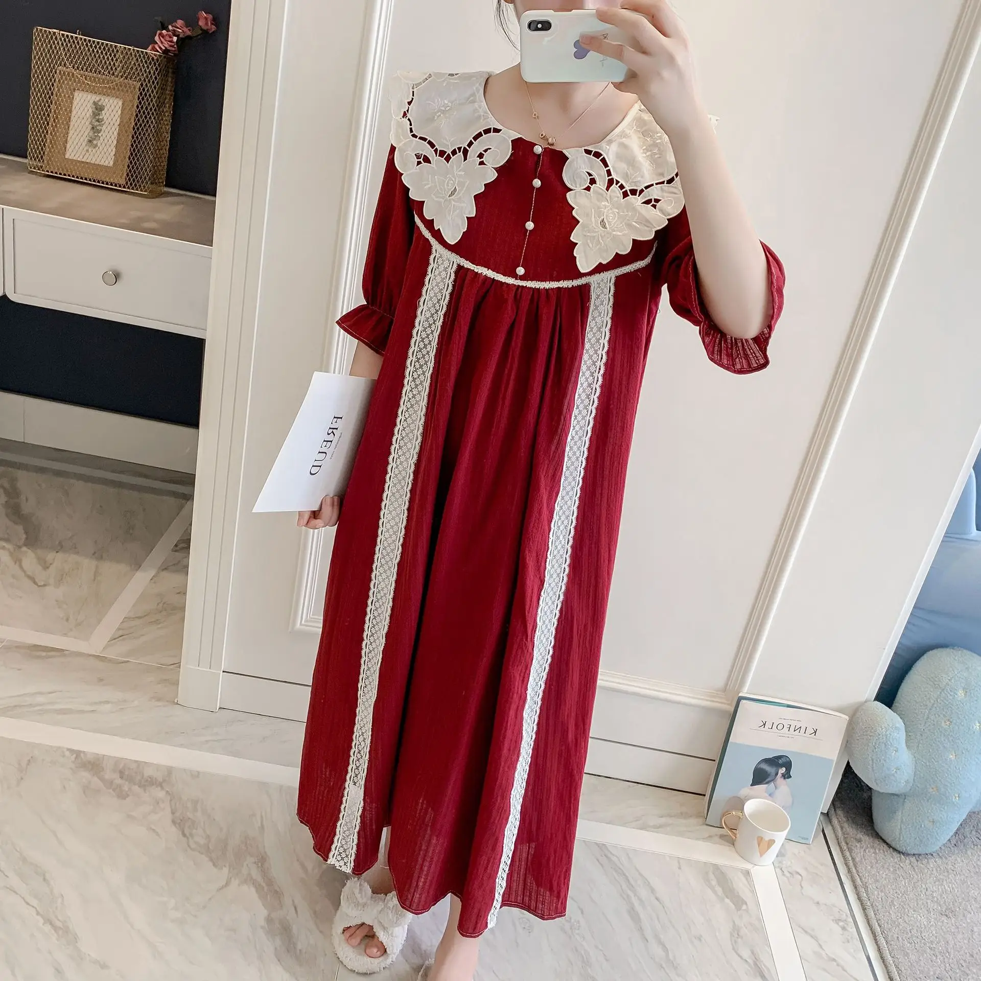 Free Shipping 2019 New Summer Princess Nightdress Women's Nightgown Cotton Nightshirt Soft Sleepwear | Женская одежда