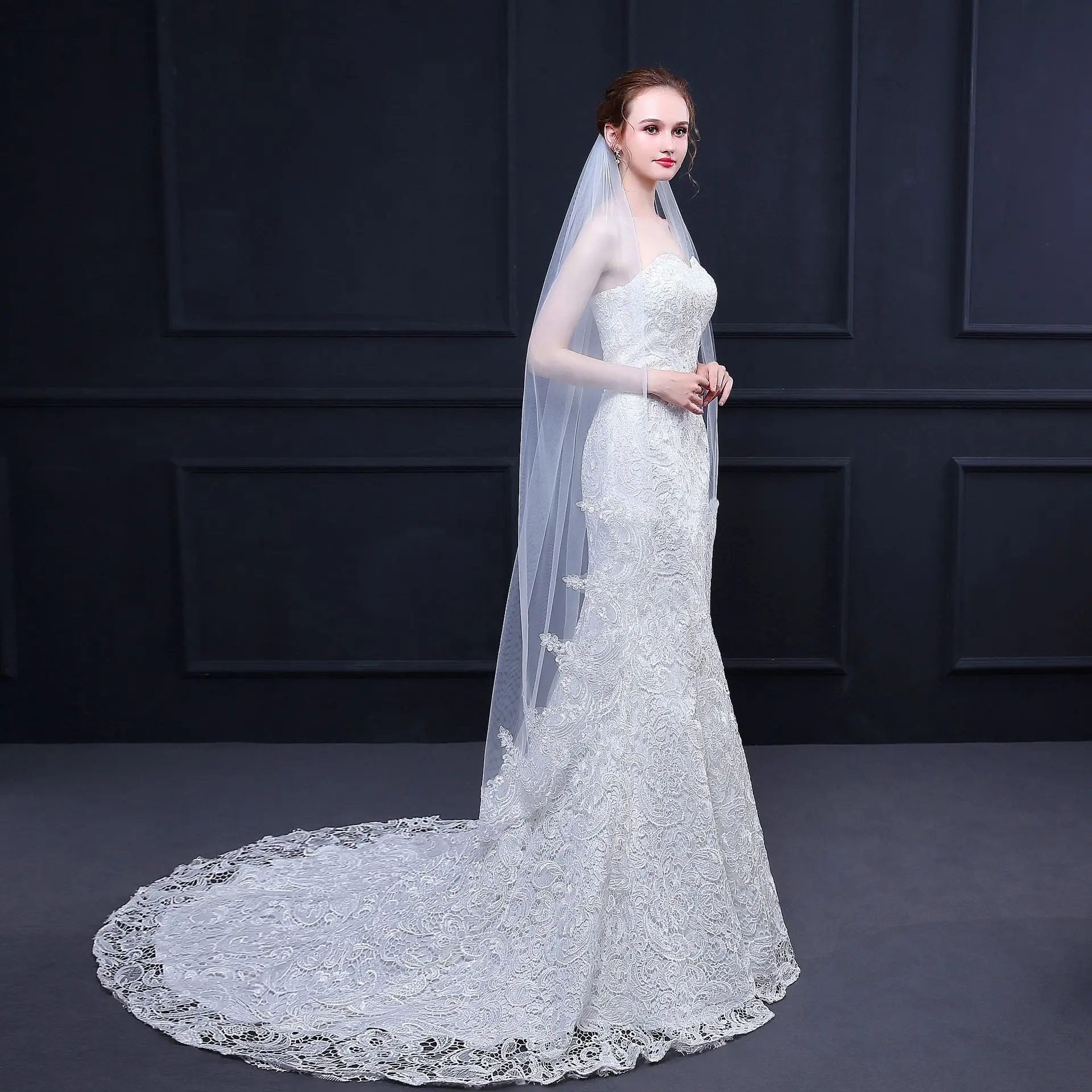 Lace Edge Long Wedding Veil Bridal Short Metal Hair Comb Accessories TS216 | Свадьбы и торжества
