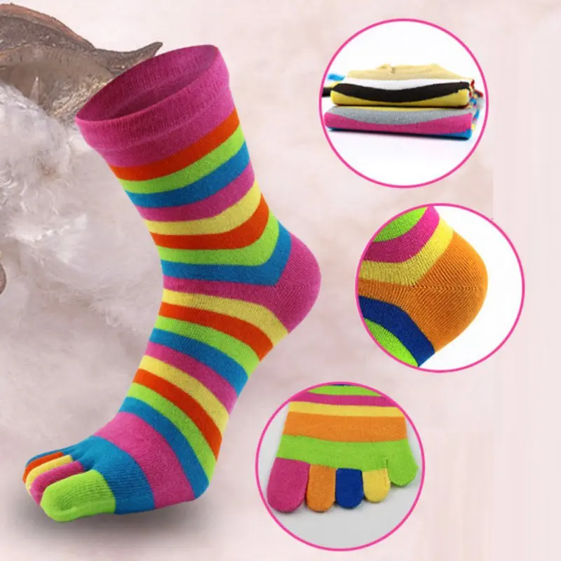 

Hot Five-fingered Socks Fashion Women Funny Stripe Tow Socks Cotton Casual Soft Socks With Toes Colorful Women Short Hosiery