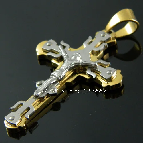 Золотой цвет 316L нержавеющая сталь Иисус огромный крест кулон из нержавеющей