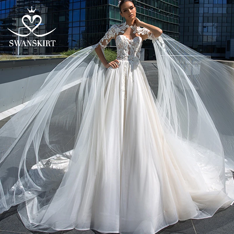 Swanskirt винтажное цветочное свадебное платье с высокой горловиной 2020