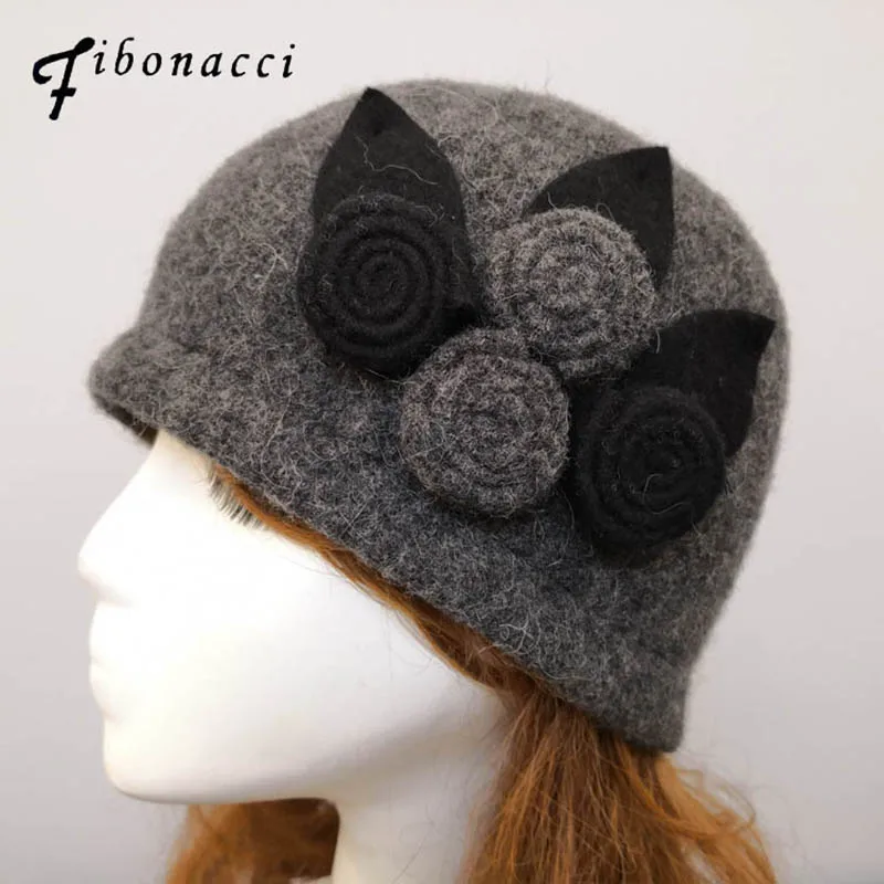2022 Women's Fedora New Brand Quality Autumn Winter Hat Women Dome Beanie Floral Wool Hats Warm Fedora Hat