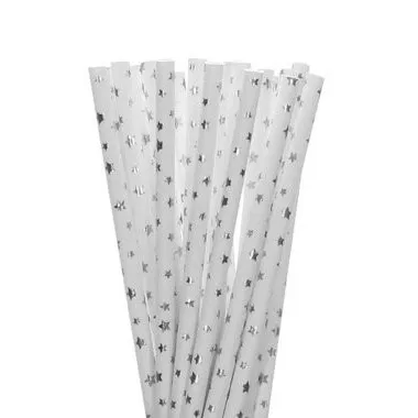 25 Silver Star Straw Серебряные звезды вечерние столовые приборы одноразовые бумажные тарелки и стаканы столовые салфетки соломинки деревянная ложка/нож/вилка с хромированной звездой воздушный шар - Цвет: 25 Silver Star Straw