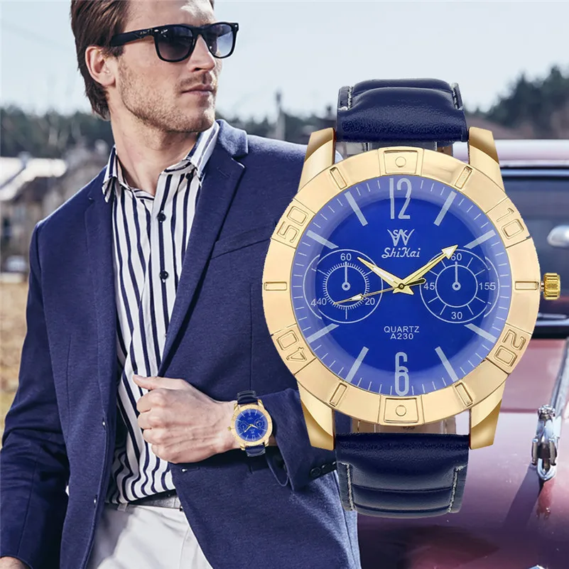 Роскошные мужские модные часы с большим циферблатом деловые повседневные