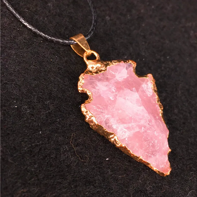 Rose Quartz Подвеска из черного обсидиана ожерелье Нерегулярные Arrowhead точка исцеления натуральные Агаты Радуга Кварцевый камень подвески для Для женщин Для мужчин - Окраска металла: Rose Quartz