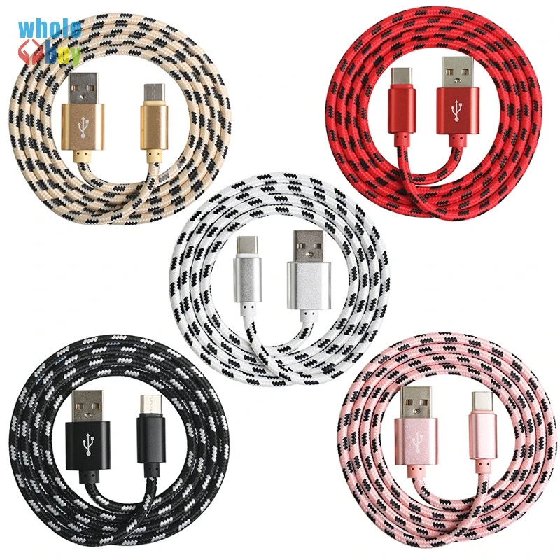 

100pcs/lot High Quality Lattice Braided Core 1m 2m 3m Type-c Micro 5pin 8pin Fast Charging Data Cable for Iphone Samsung Xiaomi