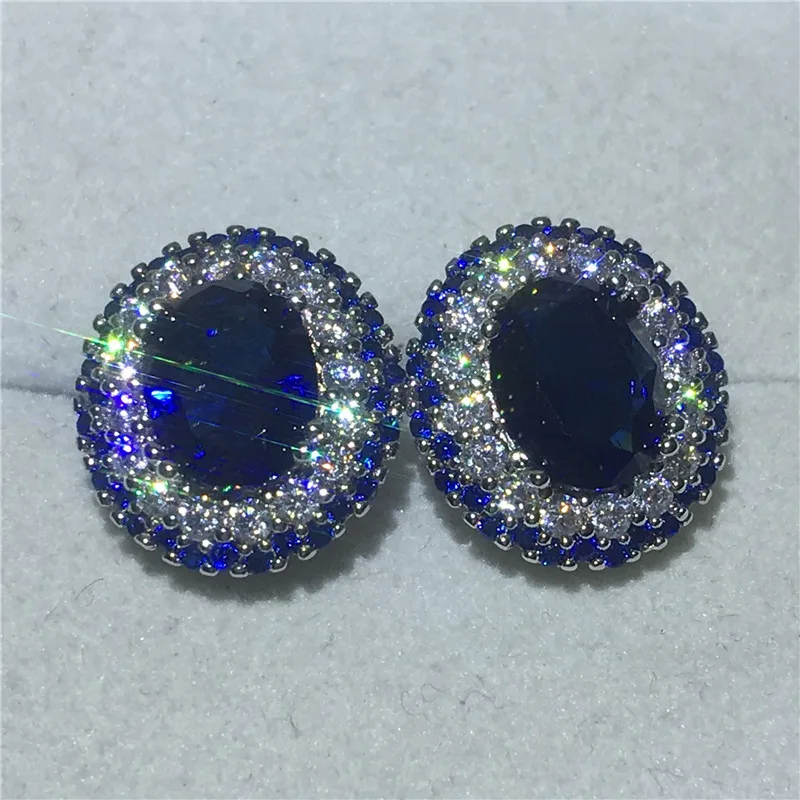 Ручной Работы Фигурка Принцесса Диана Earrring синий фианит AAAAA Белое Золото