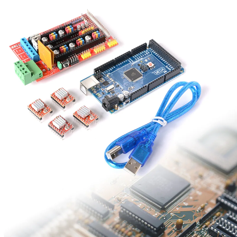Контроллер Mega 2560 R3 + 1 контроллер RAMPS 4 шт. модуль шагового драйвера A4988 для 3D