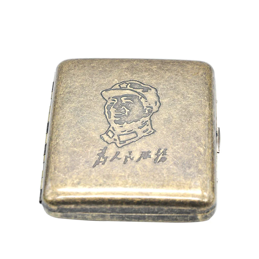 Mao 1X Ретро Бронзовый металлический чехол для сигарет(90 мм* 70 мм) может держать 16 сигареты обычного размера(85 мм* 8 мм) чехол для табака коробка с 2 зажимами - Цвет: Mao