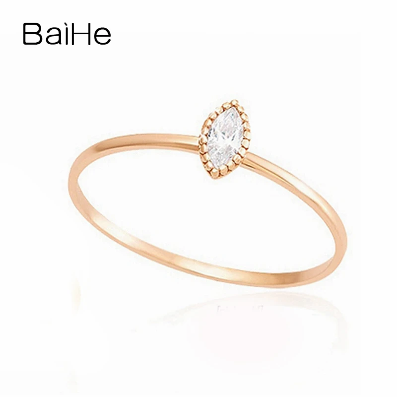BAIHE Solid 18K желтое золото 0.05ct H/SI маркиза натуральный алмаз подарок на помолвку для