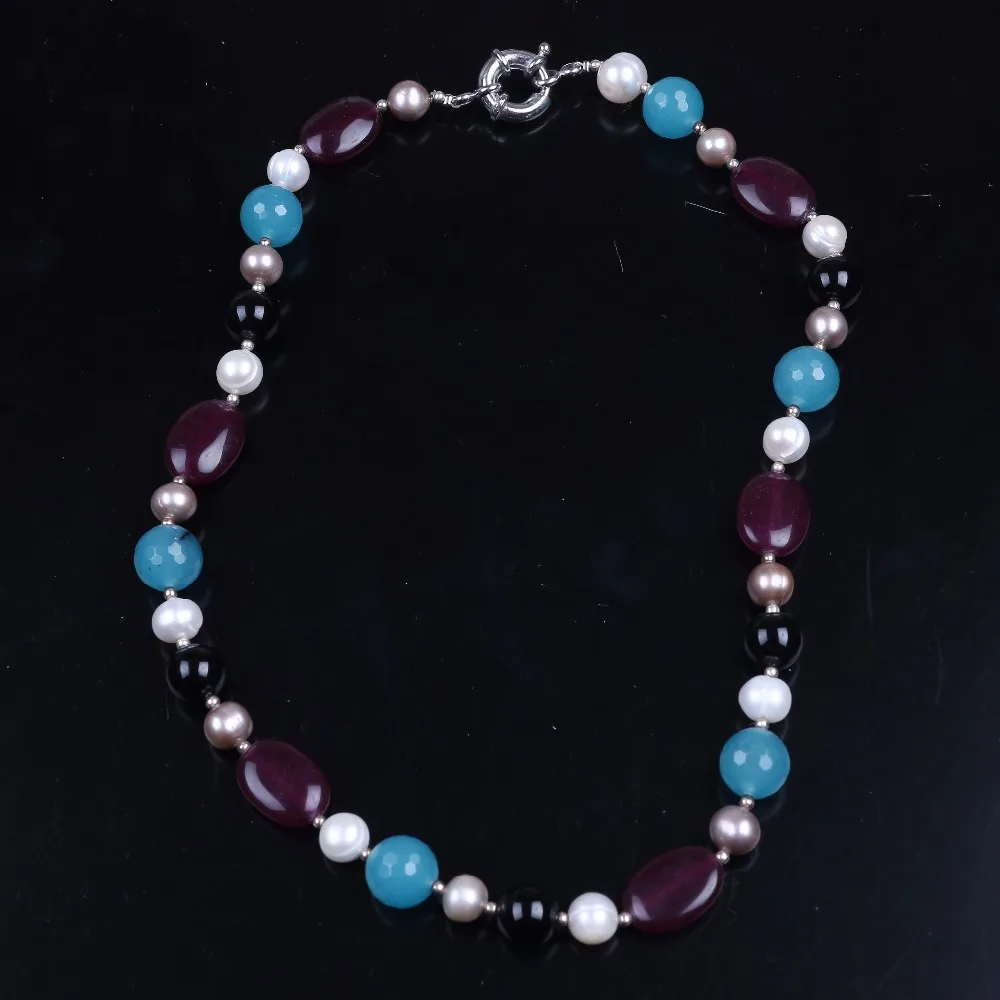 Ожерелье из пресноводного жемчуга с белым и серебряным камнем|necklace with|freshwater pearl