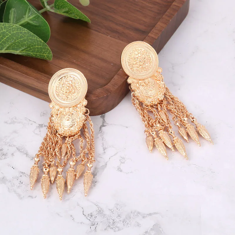 LEADERBEADS 2019 ZA винтажные металлические Золотые сережки с кисточками женские