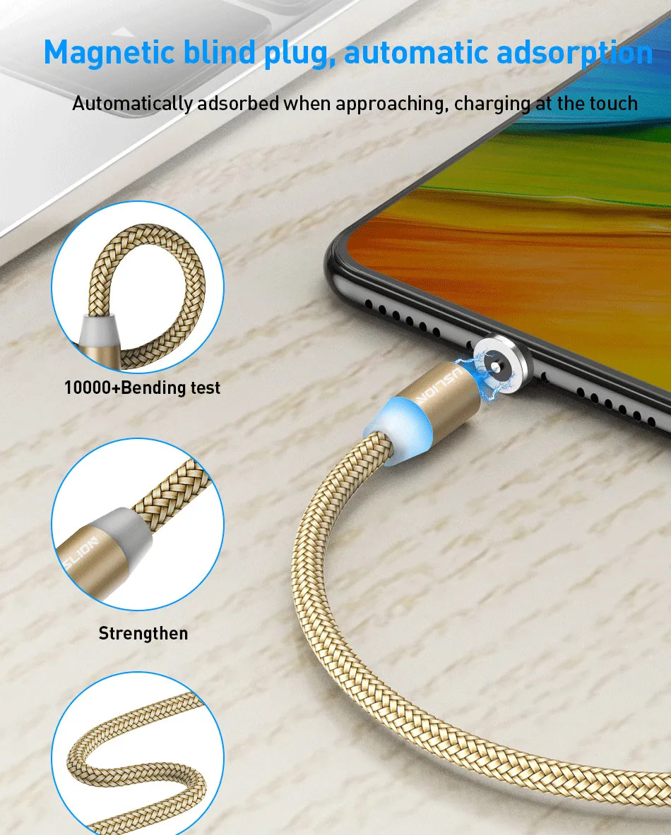 USLION 3M светодиодный магнитный кабель и кабель Micro USB и кабель usb type C с нейлоновой оплеткой type-C магнитное зарядное устройство для Iphone 7 X samsung S10