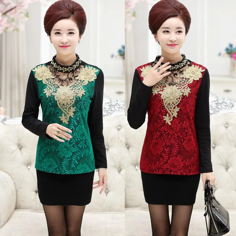 2018 Big middle age women lace sweaters plus size embroidery floral chiffon knitting sweater shirts Basic Pullovers tricot WP134 | Женская