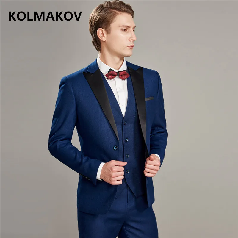 

(Пиджак + брюки + жилет), новые осенние мужские костюмы, 2019, приталенный мужской пиджак, костюмы со штанами, деловые/свадебные костюмы для мужч...