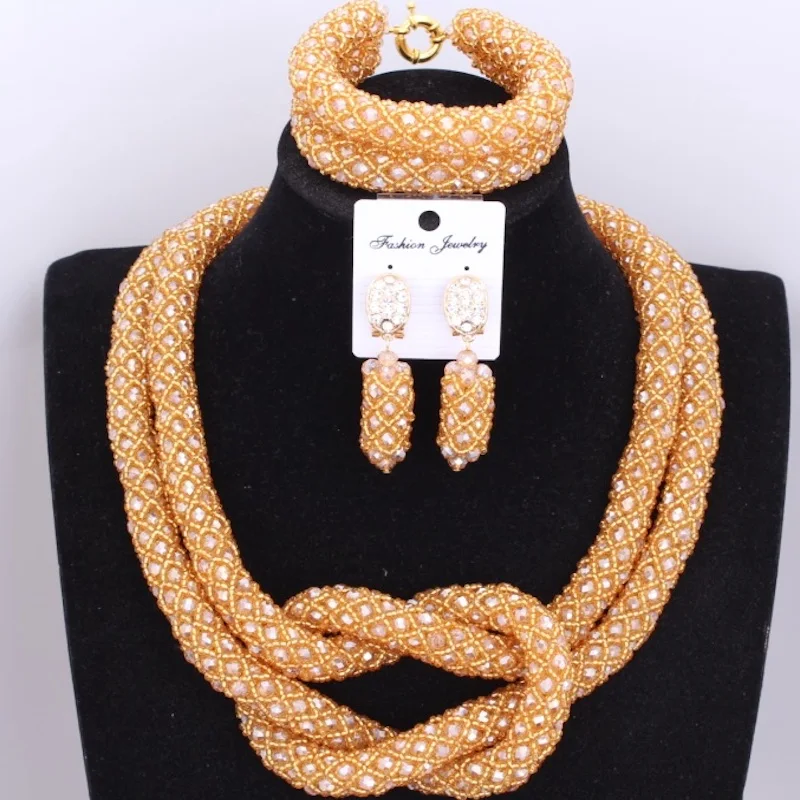 Statement Gold Bridal Beads Jewelry Sets Indian African Nigerian Costume Necklace Set For Brides Women Free Shipping Hot | Украшения и