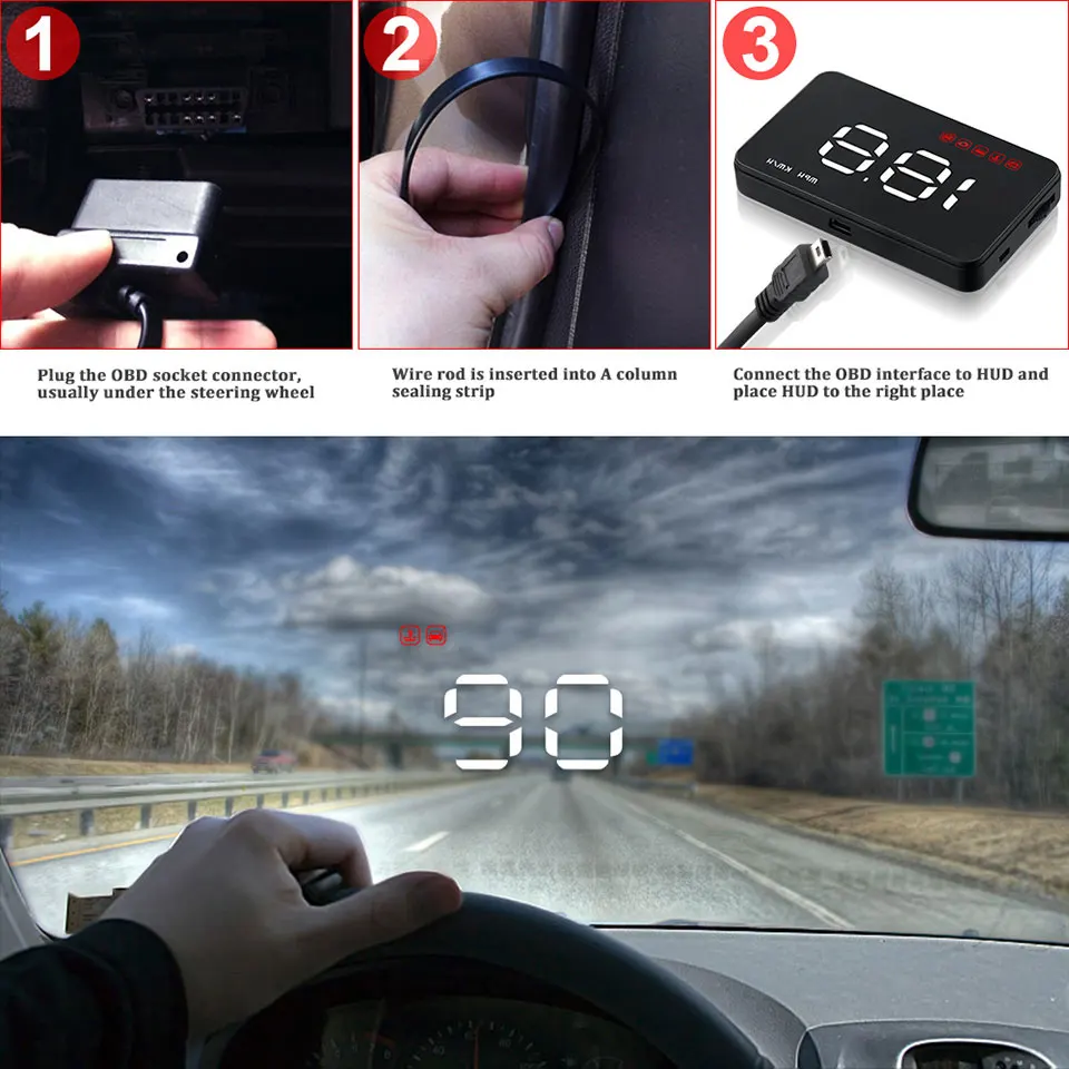 A100s Самый дешевый Автомобиль HUD Дисплей OBD2 II EUOBD превышение скорости