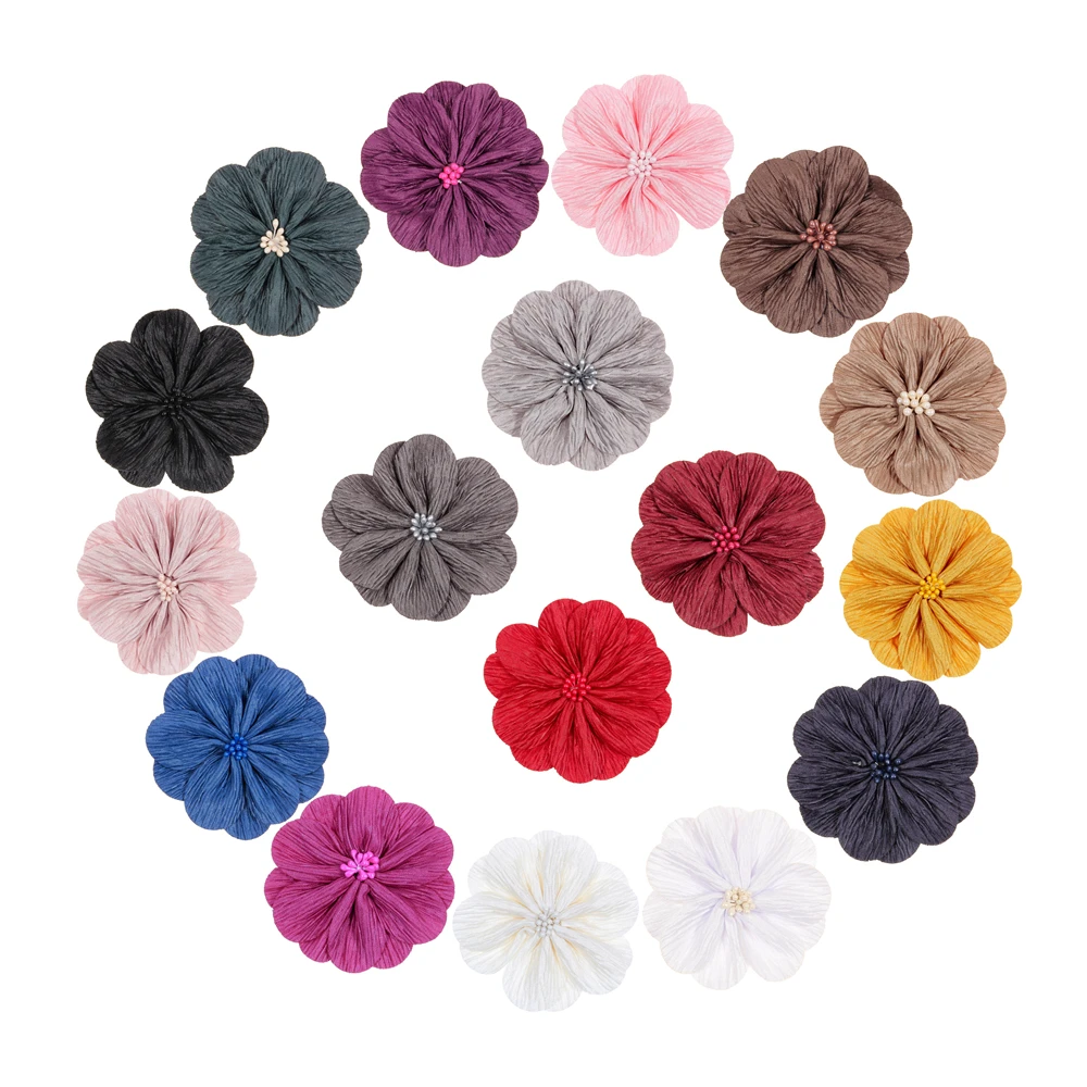 

Nishine 5pcs/lot 3.2" Newborn Satin Fabric Flowers With Match Stick Center Old Wrinkles For Diy Headband Clips Hair Accessories