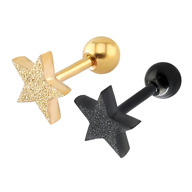 Звездные золотые серьги гвоздики двусторонние из нержавеющей стали мужские