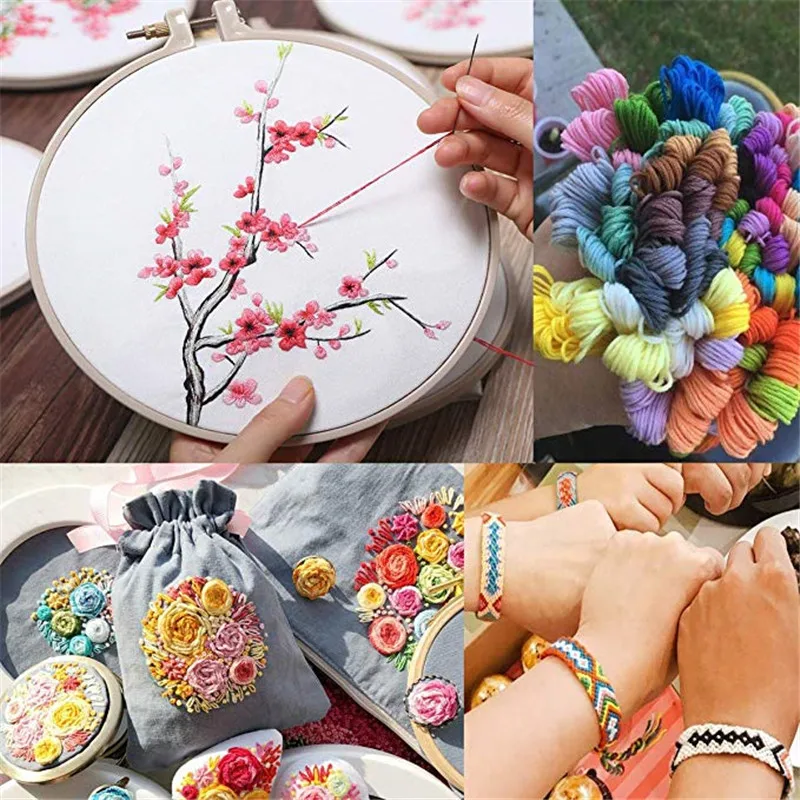 KOKNIT Бамбук Вышивка крестом набор обручей Набор для вышивания, прибор для контроля уровня сахара в крови с 50 нитки, ножницы иглы швейных принадлежностей набор с 2 шт. ткань