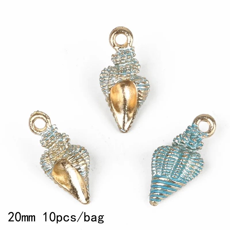 10pcs Blue 10 шт./лот 20 мм золотой цвет сплав эмаль раковины Шарм Подвески для браслета ожерелье ювелирных изделий DIY серьги фурнитура - Окраска металла: 10pcs Blue