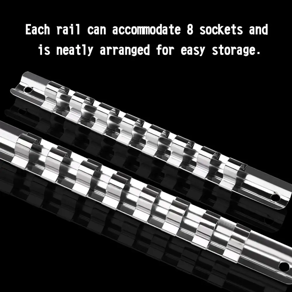 

3pcs/set Socket Storage Rack Holder Divider 1/4" 3/8" 1/2" with 8 Clips On Rail store sockets Tool Organizer Wrench Storage Rack