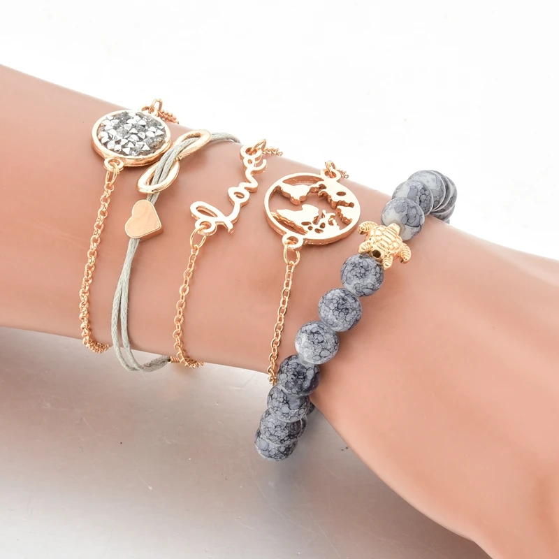 TOUCHEART 5 шт./компл. Золотая карта &amp браслет с черепахой Браслеты для женщин Любовь