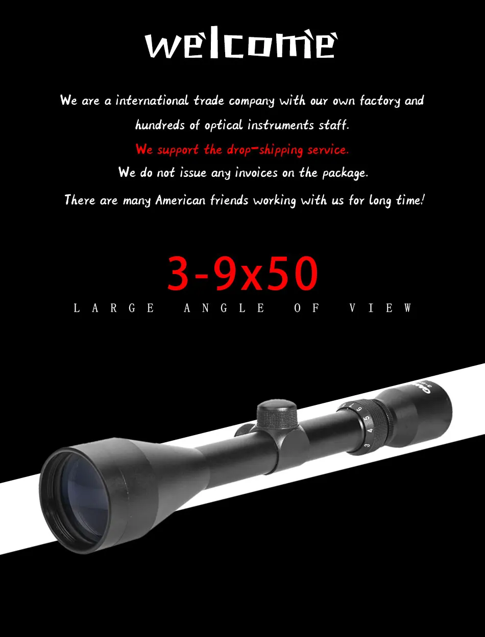 LUGER 3-9x50 охотничий прицел длинный глаз Регулируемый тактический оптический прицел с прицельной сеткой прицел Открытый страйкбол прицел