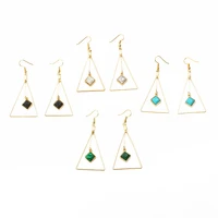 green white black blue square stone golden metallic hollow triangle geometric drop earrings for women dangle earrings