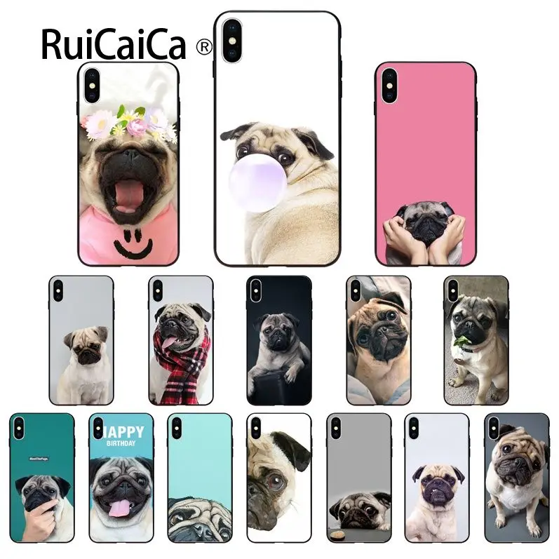 Ruicaica милые животные Мопс мягкий силиконовый черный чехол для телефона iPhone X XS MAX 6