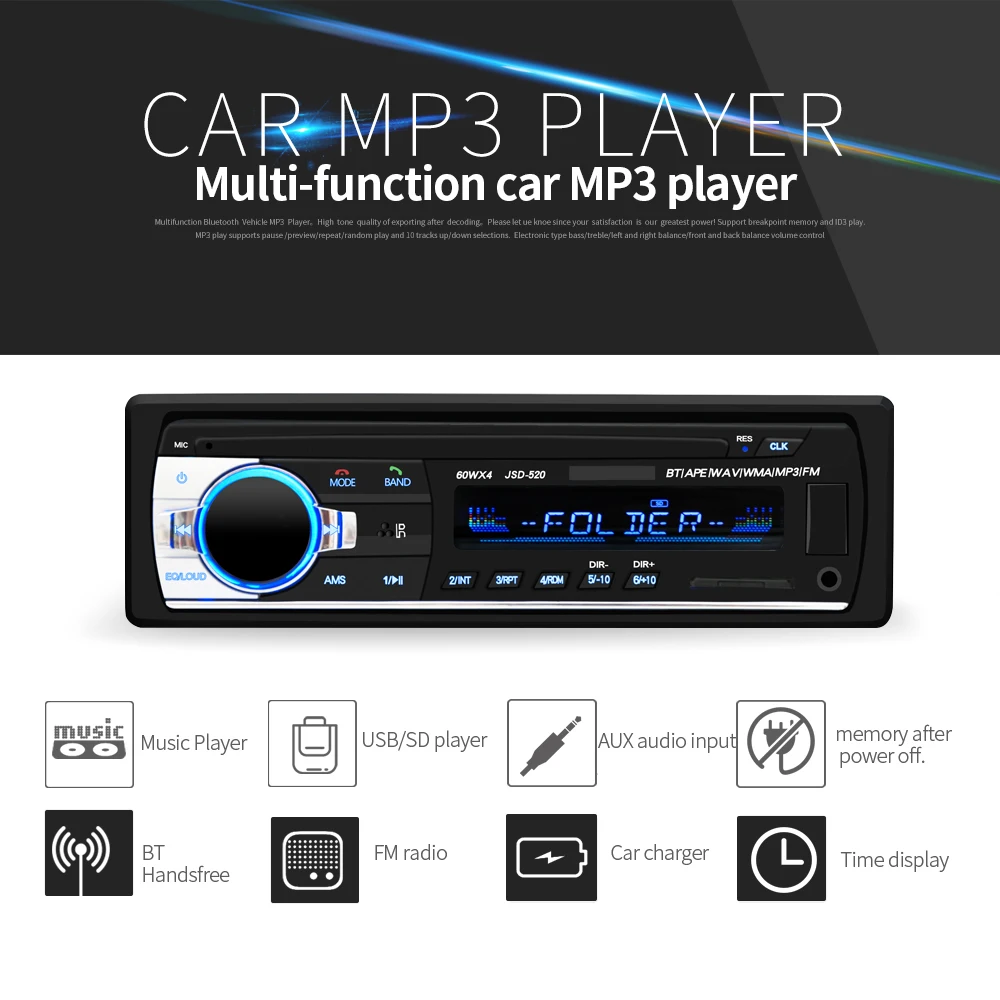Автомагнитола 12 в Bluetooth V2.0 JSD520 автомобильный стерео In-dash 1 Din FM Aux вход приемник SD USB MP3 MMC WMA ISO разъем XNC