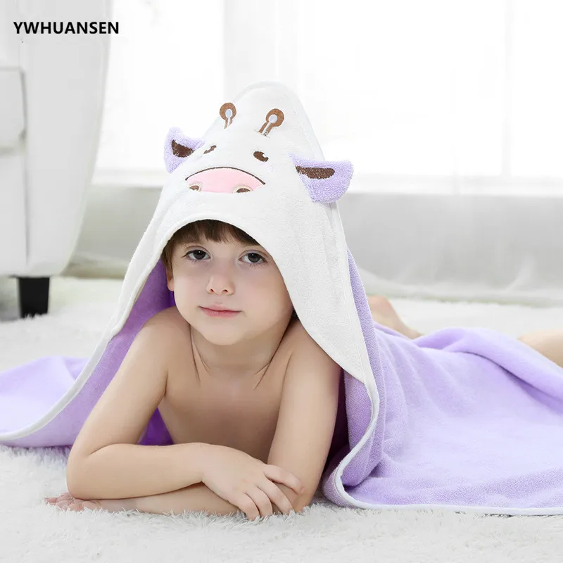 YWHUANSEN, 80*80 см, хлопковое детское банное полотенце с рисунком из мультфильма, Маленькая корова, детское пляжное полотенце с капюшоном, многофункциональный удобный детский пончо