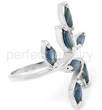Natural sapphire ring 925 sterling silver 0.13ct*7pcs gems Real natural Leaf style For men or women #C15112301 | Украшения и