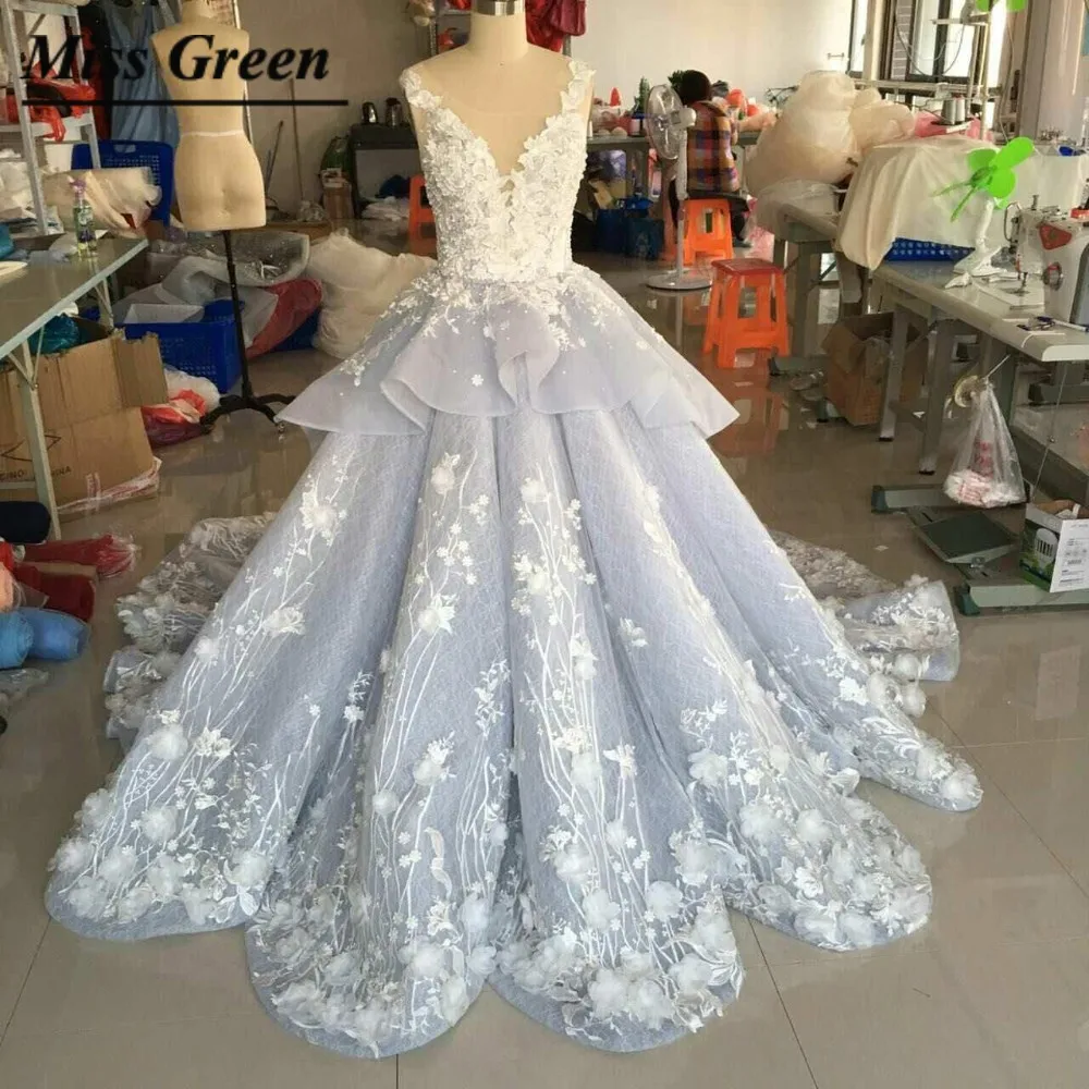 Голубое Бальное платье для выпускного вечера кружевное длинное официальное