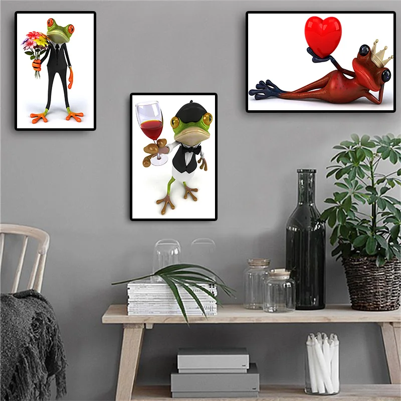 Romantic Frog Posters and Prints Animal Canvas Painting Scandinavian Modern Minimalist Nordic Art for Baby Kids Room Home Decor | Дом и сад