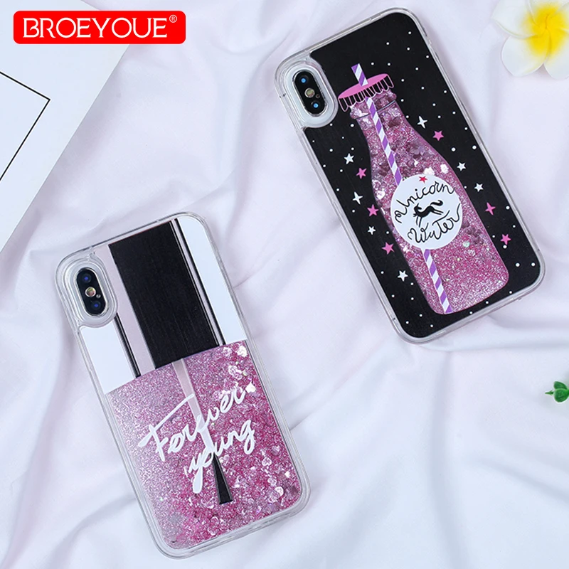 BROEYOUE Телефон чехол для iPhone 6 Блеск Любовь Розовый Bling блестящая пудра 8 плюс 5 5S S SE X