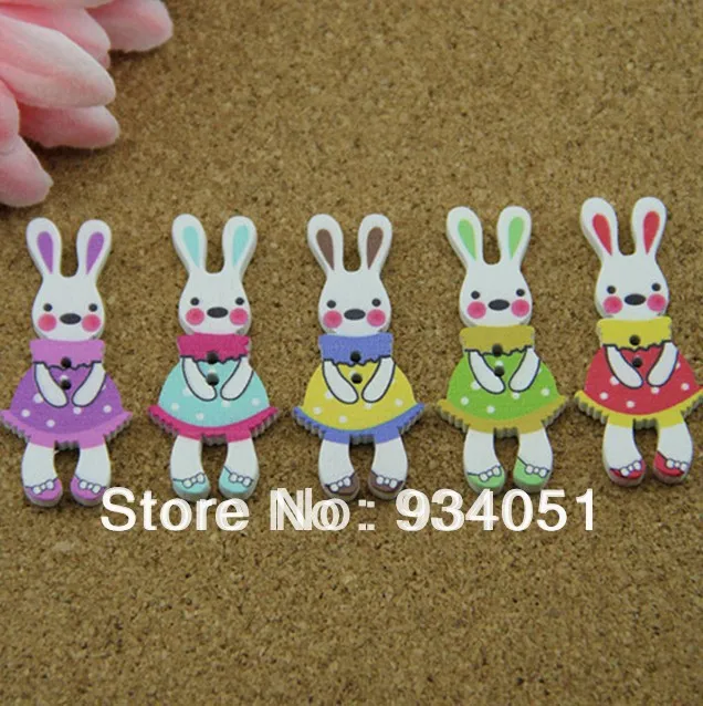 

50pcs/lot Nifty Rabbit Flat Back Painted Wood Buttons Handmade Painted Button for Kids Decor, DIY Craft Free Shipping
