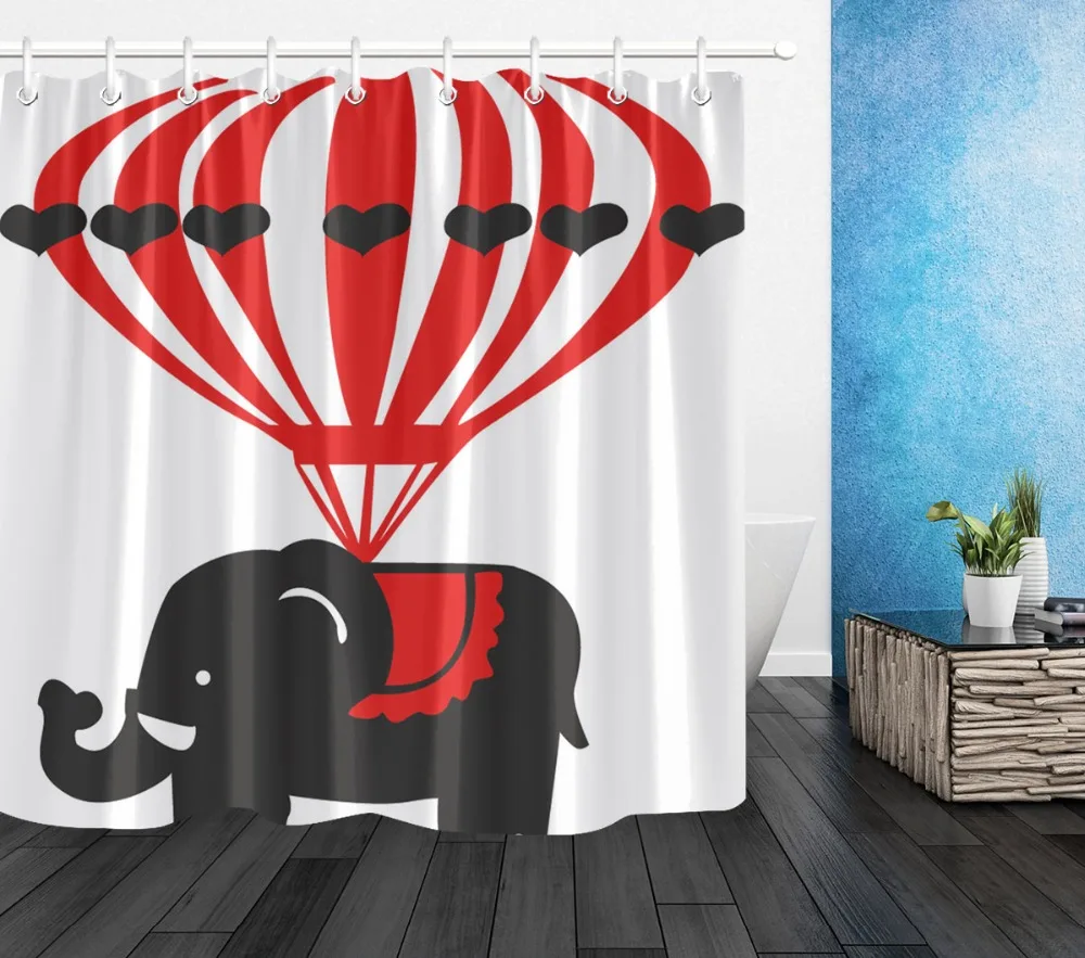 LB забавная Милая Черная слона Сердце Красный парашют белая занавеска для душа в