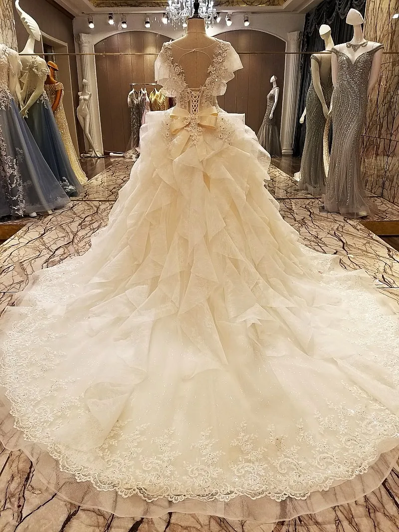 Vestidos De Novia 2017 Vintage Long Train Wedding Dress Ivory Tulle Applique Beading Lace Bridal Gown Real Photo | Свадьбы и