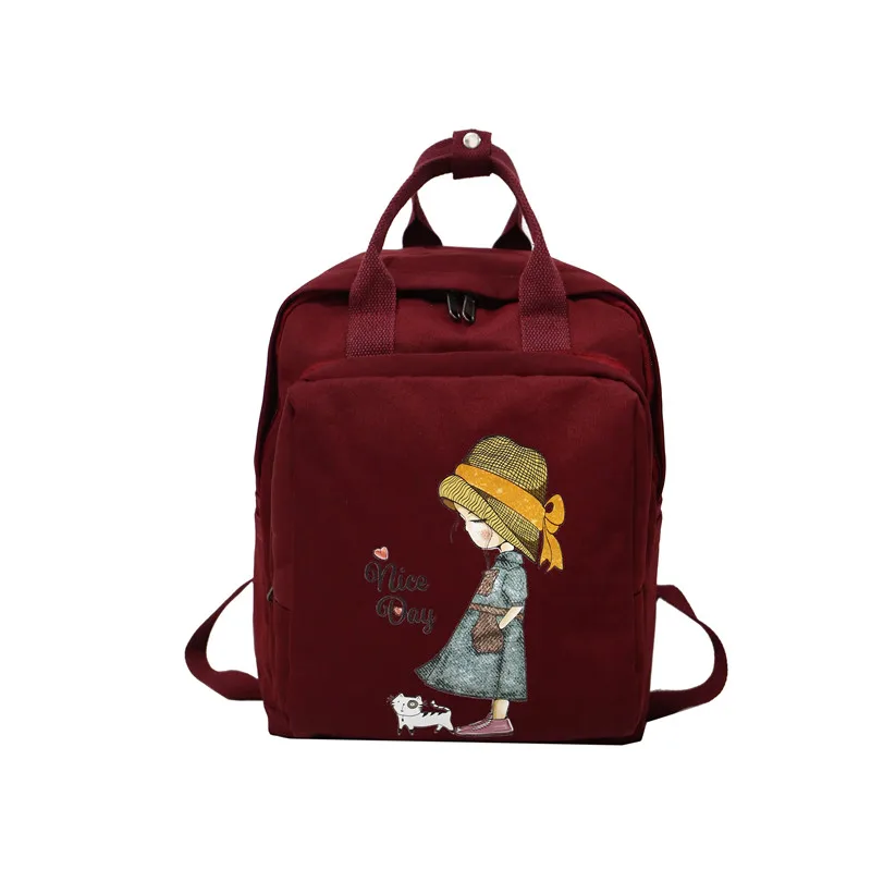 girl red DCIMOR женский рюкзак ретро мультфильм печать нейлон водонепроницаемый сумки на плечо школьные рюкзаки для девочки подростка кольцо рюкзак - Цвет: girl red