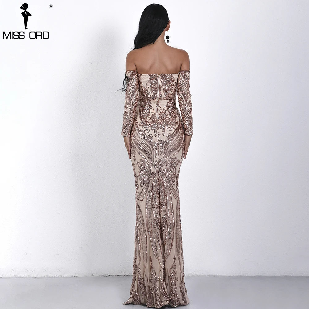 

Missord 2021 Sexy bra Long sleeve retro party dress sequin maxi dress FT18392