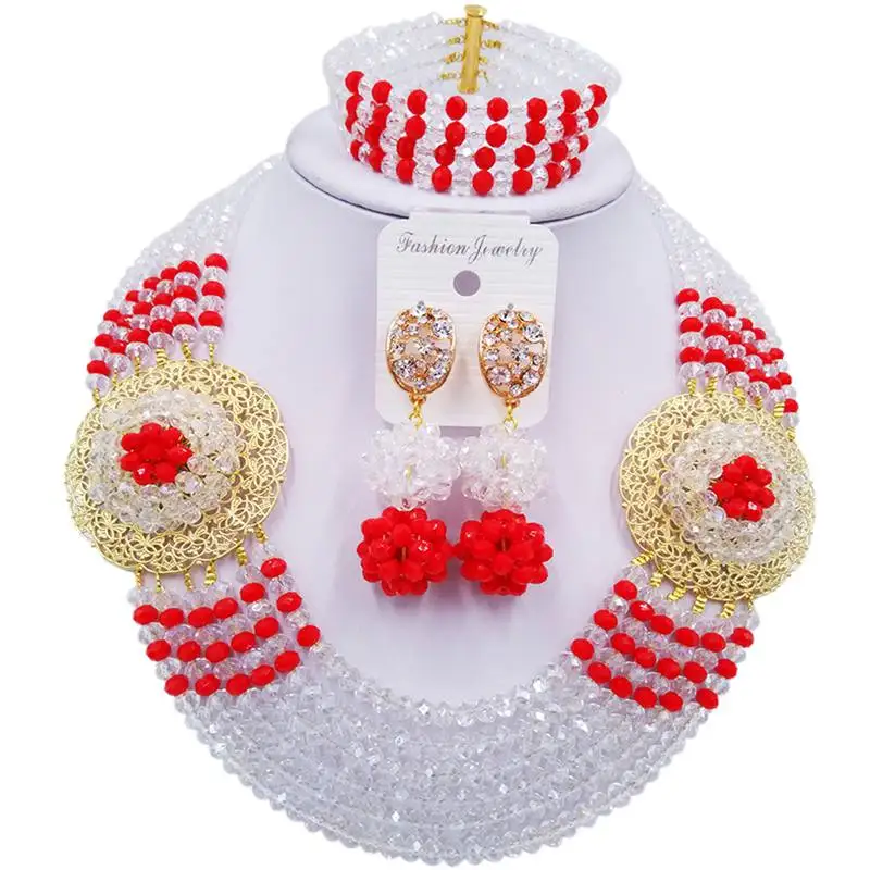 

Popular Transparent Opaque Red African Crystal Wedding Beads Jewelry Sets for Women 6C-SPHJZ-26