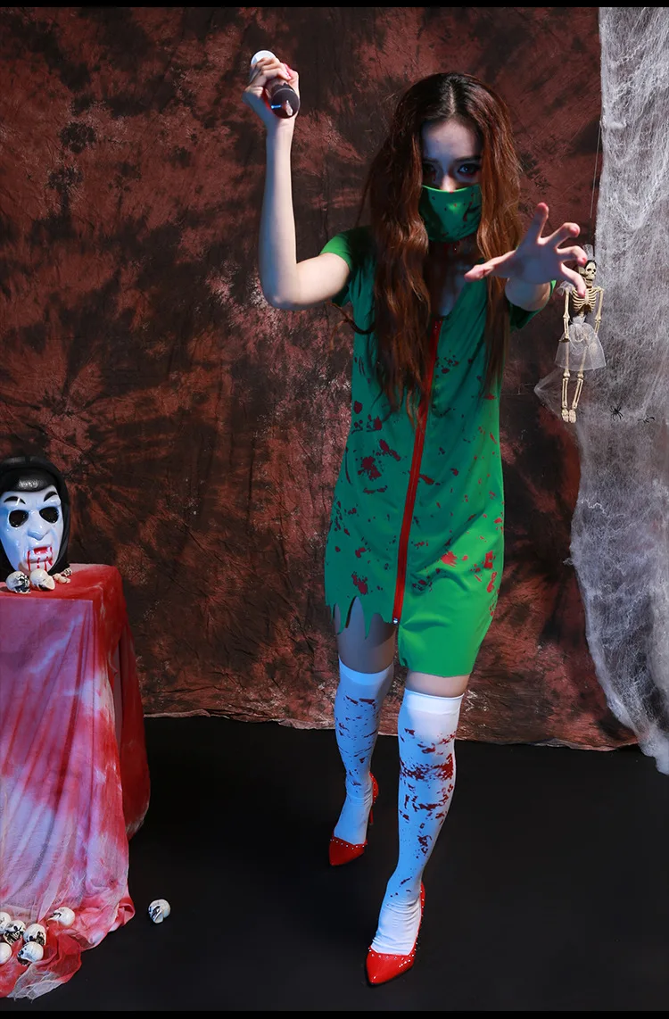 Женский костюм медсестры ghost Green маскарадный для Хэллоуина карнавал зомби скарей