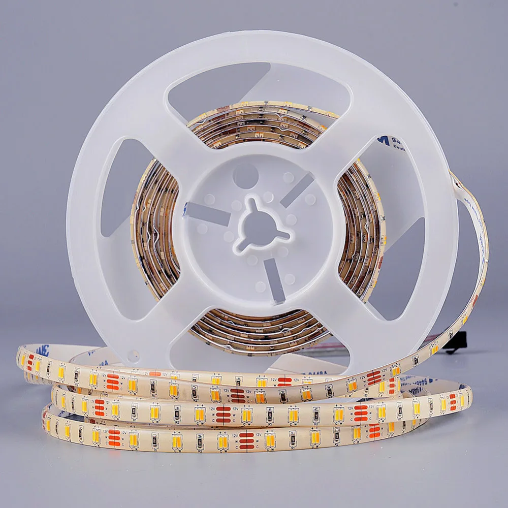 

5m SMD 4014 LED Strip Light CW+WW 120leds/m 2800K-13000K Adjustable 12V IP20 IP65 + Color Temperature Dimmer Remote Controller