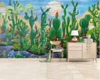beibehang custom wallpaper nordic hand drawn painting tropical plant cactus living room bedroom backdrop 3d wallpaper mural
