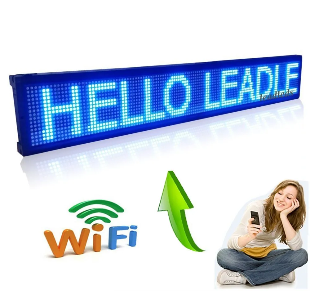 

40 x 6.3 inch Blue LED sign wireless and usb programmable rolling information P7.62 indoor led display screen