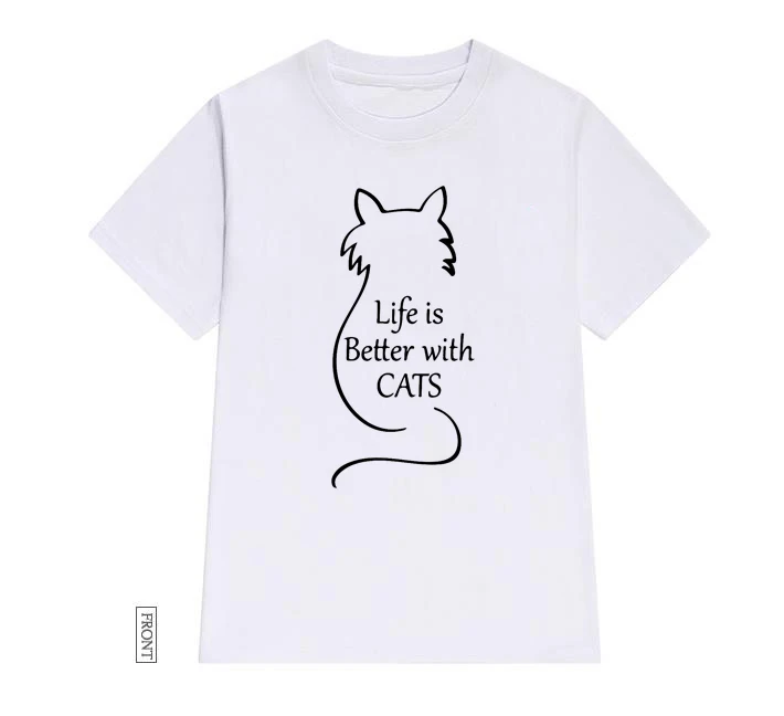 Женская футболка с котами Life Is Better хлопковая Повседневная забавная Юн топ для